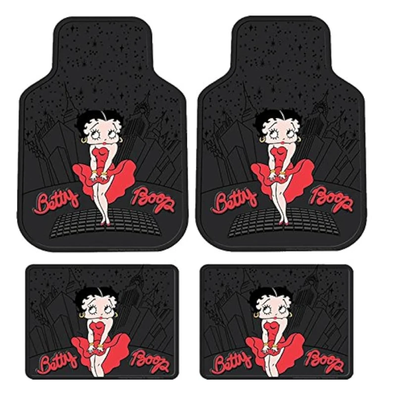 4PC Front & Rear Rubber Floor Mats Set - Betty Boop - NY New York City Sky Line by Plasticolor