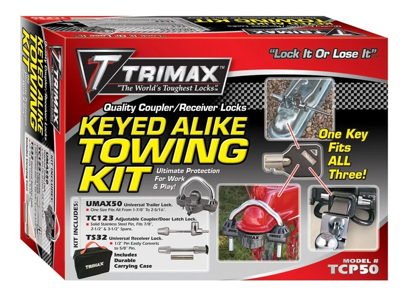 Trimax TCP50 Trailer Lock Combo Pack (Keyed Alike), Black