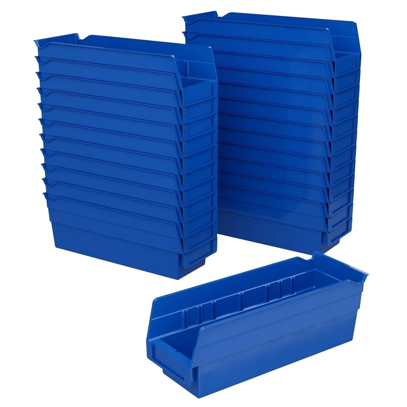 Akro-Mils 30120 Plastic Shelf Bins, Heavy Duty Storage Bins for Garage, Closet, and Drawer Organization, 30.48 cm x 10.16 cm x 10.16 cm, Blue, 24-Pack