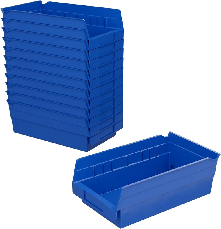 Akro-Mils 30130 Plastic Shelf Bins, Heavy Duty Storage Bins for Garage, Closet, and Drawer Organization, 30.48 cm x 16.51 cm x 10.16 cm, Blue, 12-Pack