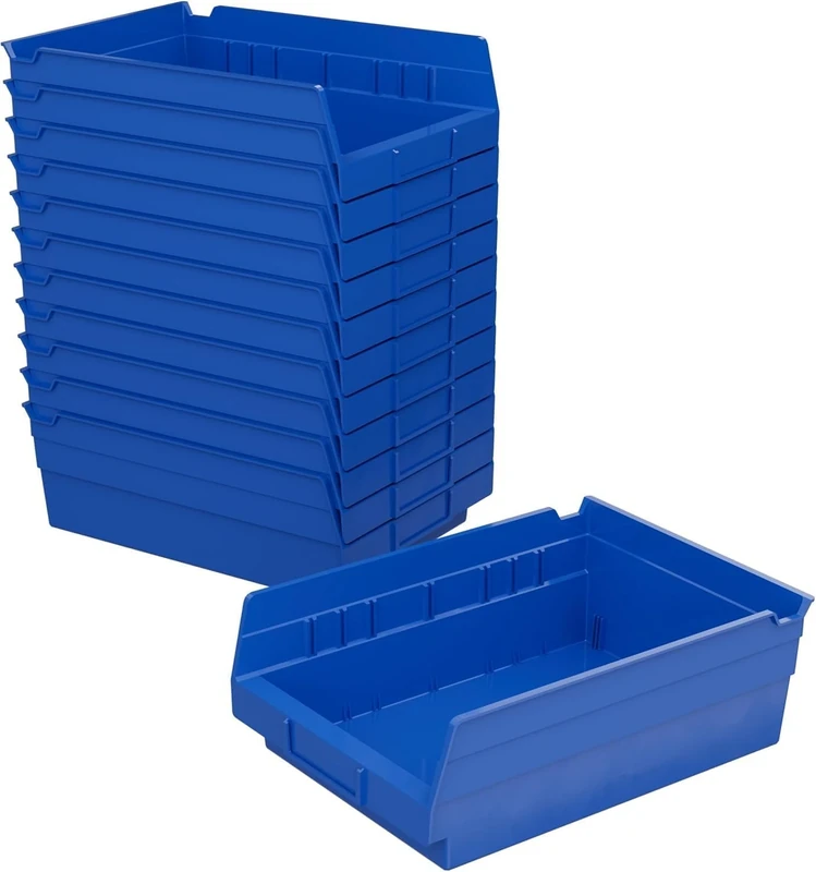 Akro-Mils 30150 Plastic Shelf Bins, Heavy Duty Storage Bins for Garage, Closet, and Drawer Organization, 30.48 cm x 16.51 cm x 10.16 cm, Blue, 12-Pack
