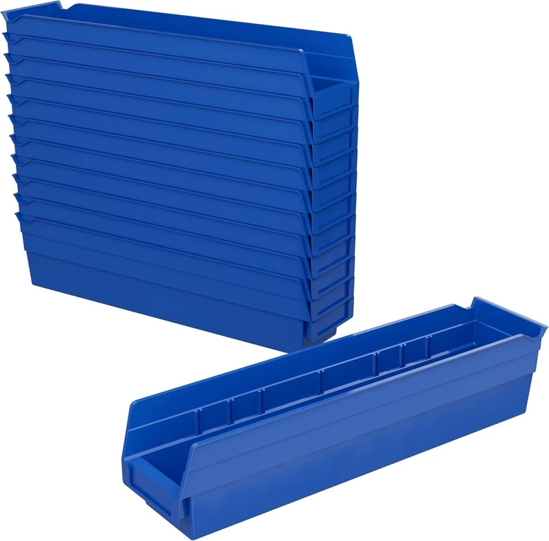 Akro-Mils 30128 Plastic Shelf Bins, Heavy Duty Storage Bins for Garage, Closet, and Drawer Organization, 45.72 cm x 10.16 cm x 10.16 cm, Blue, 12-Pack