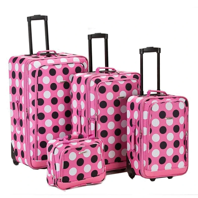 Rockland Luggage Dot 4 Piece Luggage Set, Pink Dot, One Size