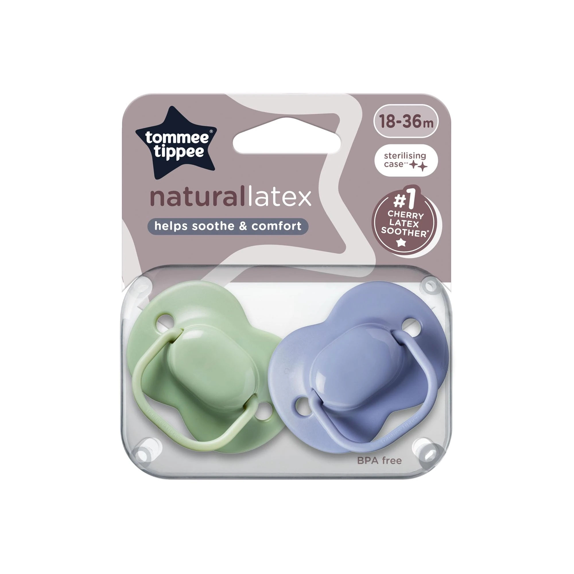 Tommee Tippee Cherry Latex Dummies, 18-36 Months, Pack of 2 Dummiess with 100% Natural Latex baglet