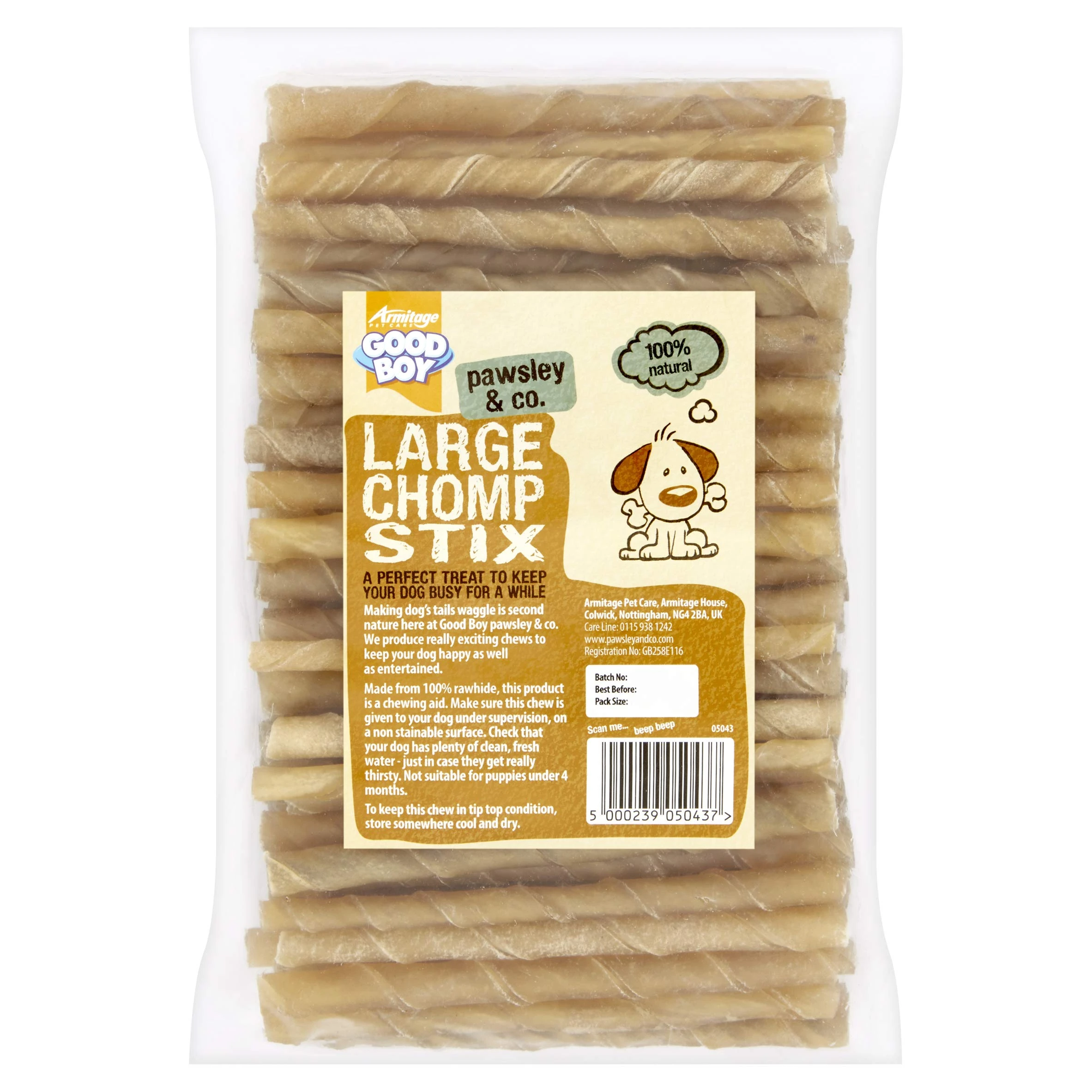 Good Boy - Large Rawhide Chomp Sticks - Dog Chews - Made From 100 Percent Natural Hide - Pack of 100 - Dog Treats Natural