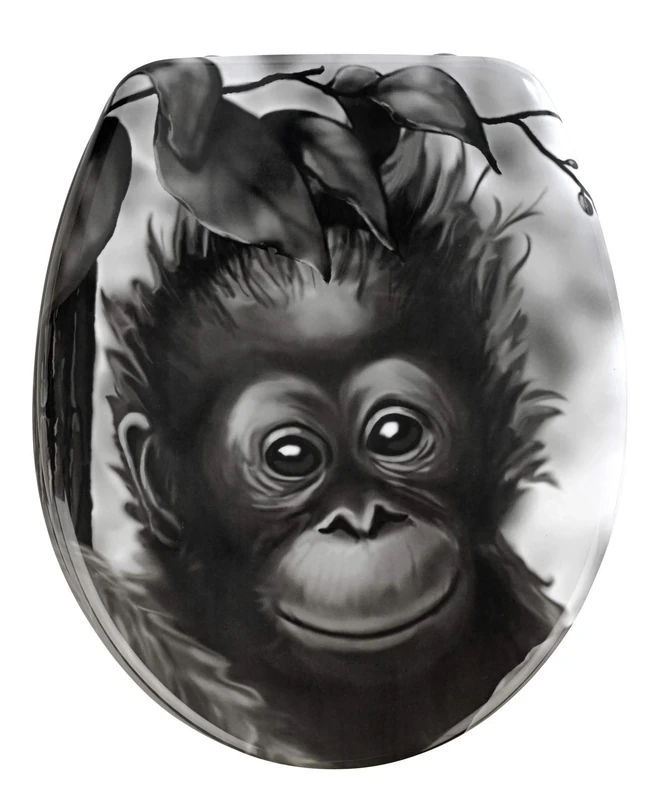 Wenko 18796100 Toilet seat Ape rustproof Stainless Steel mounting, Plastic Duroplast, 37.5 x 44.5 cm, Multicoloured