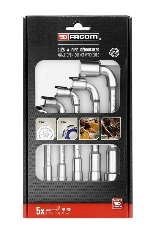 FACOM Set of 5 High Performance 76.J5PB 12-Point Profile Opened Pipe Wrenches x 6-Point