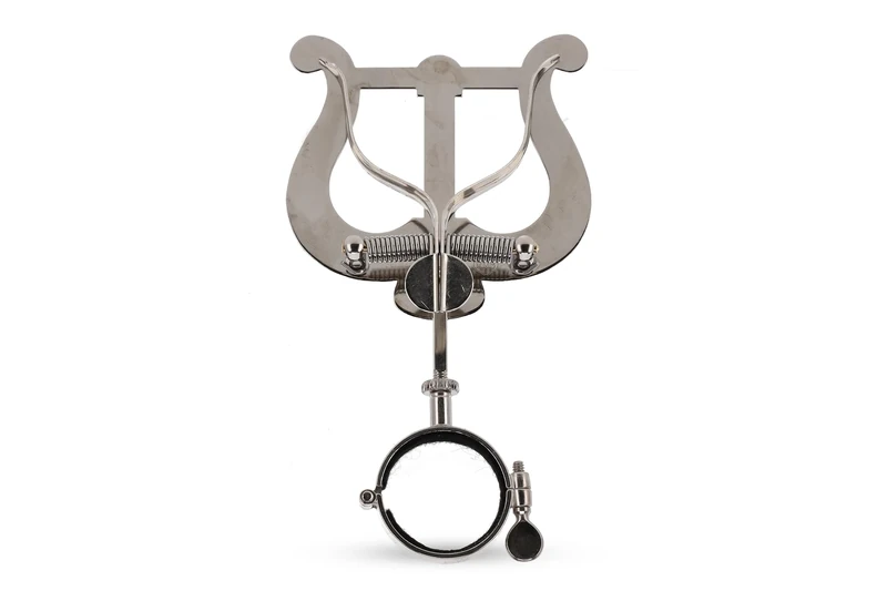 GEWA Marching Music Holder Bb-Clarinet - Nickel Plated - Large Lyra - 2 Pushers - Ring Diameter 33 mm