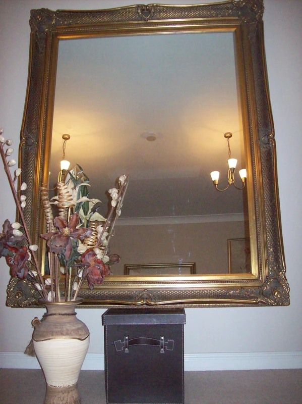 Very Large and Imposing 52 inch x 42 inch Fabulous Gold Victorian Antique Style Overmantle/Wall Mirror With Substantial Decorative 6 Inch Frame TV Show Supplier