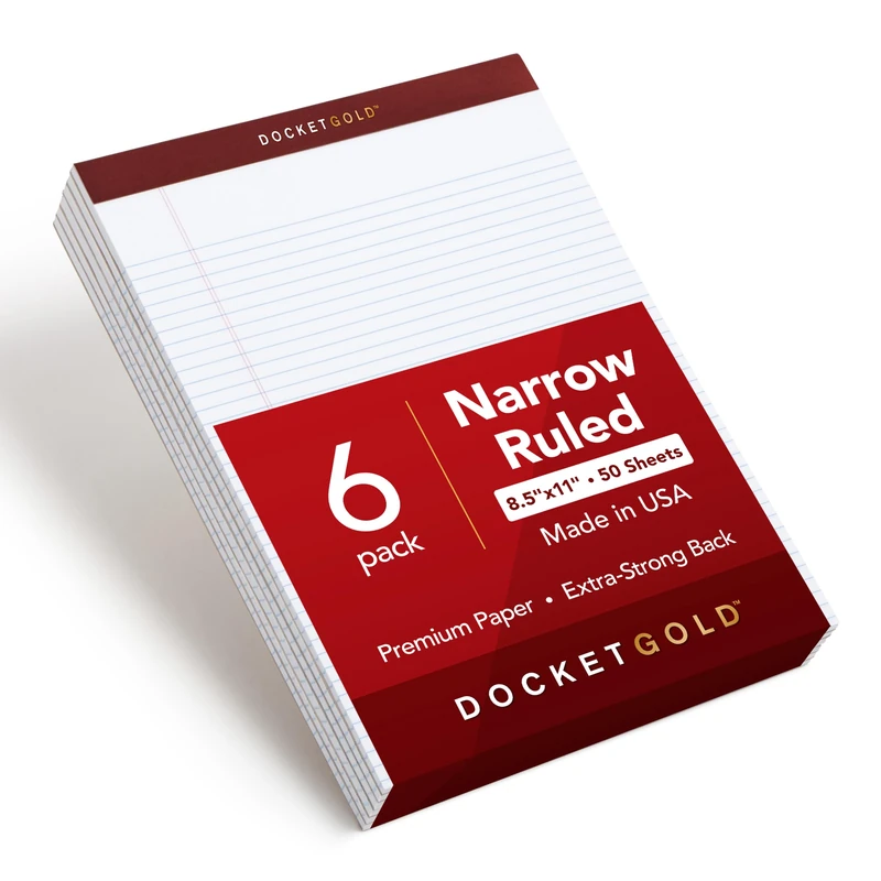 Tops Docket Gold Writing Pads - 8-1/2 x 11-3/4 Narrow Ruled - 6 Pack