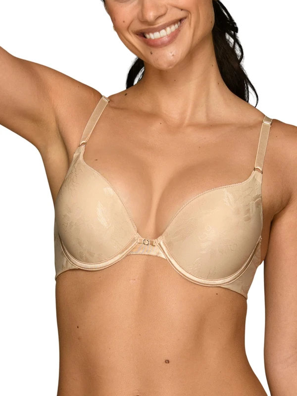 Vanity Fair Women's Ego Boost, Adds Up to One Full Cup Size, Underwire Push Up Bras, Opaque, Beige Jacquard, 34B