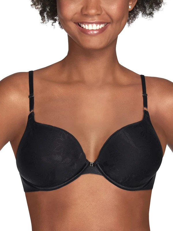 Vanity Fair Women's Ego Boost, Adds Up to One Full Cup Size, Underwire Push Up Bras, Opaque, Black Jacquard, 34B