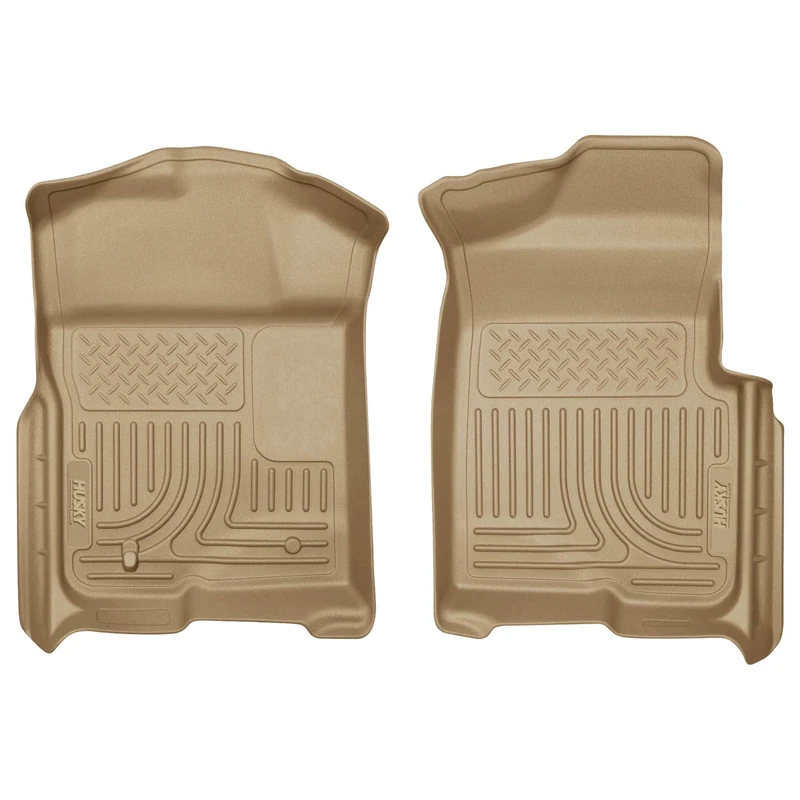 Husky Liners | Weatherbeater Series | Front Floor Liners - Tan | 18333 | Fits 2009-2014 Ford F-150 SuperCrew/SuperCab/Standard Cab w/o Manual Transfer Case Shifter 2 Pcs
