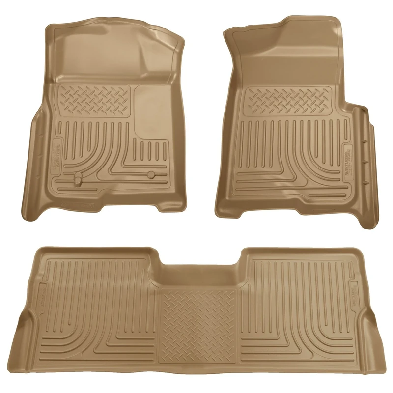 Husky Liners | Weatherbeater Series | Front & 2nd Seat Floor Liners (Footwell Coverage) - Tan | 98383 | Fits 2008-2010 Ford F250/F350/450 Crew Cab w/o Manual Transfer Case Shifter 3 Pcs