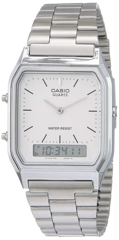 Casio AQ230A7D Men's Watch - Chrome Case, Stainless Steel Band
