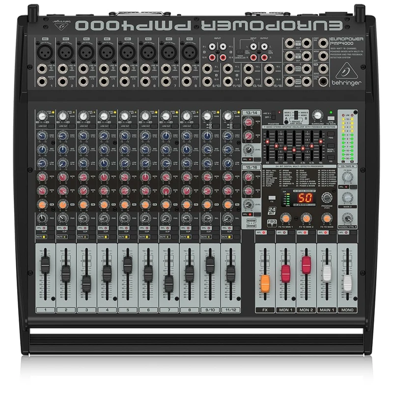 Behringer EUROPOWER PMP4000 1600 Watt 16 Channel Powered Mixer with Multi-FX Processor and FBQ Feedback Detection System