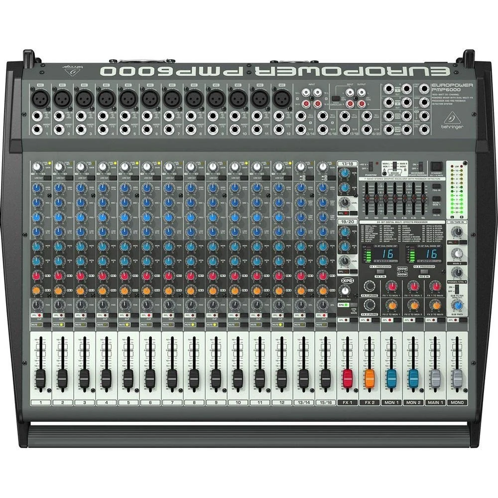 Behringer EUROPWER PMP6000 1600-Watt 20-Channel Powered Mixer with Dual Multi-FX Processor and FBQ Feedback Detection System