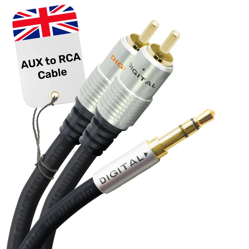 CableMountain 10m RCA to 3.5mm Cable - Phono to Mini Headphone Jack - Gold Plated Male-to-Male Phono to 3.5mm Jack Cable for Turntable, TV and Speakers