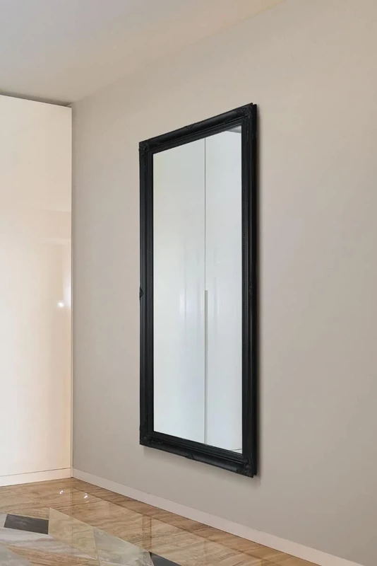 Full Length Satin BLACK Dressing / Hall Mirror complete with Premium Quality Pilkington's Glass - Overall Size: 66inches x 30inches (168cm x 77cm)