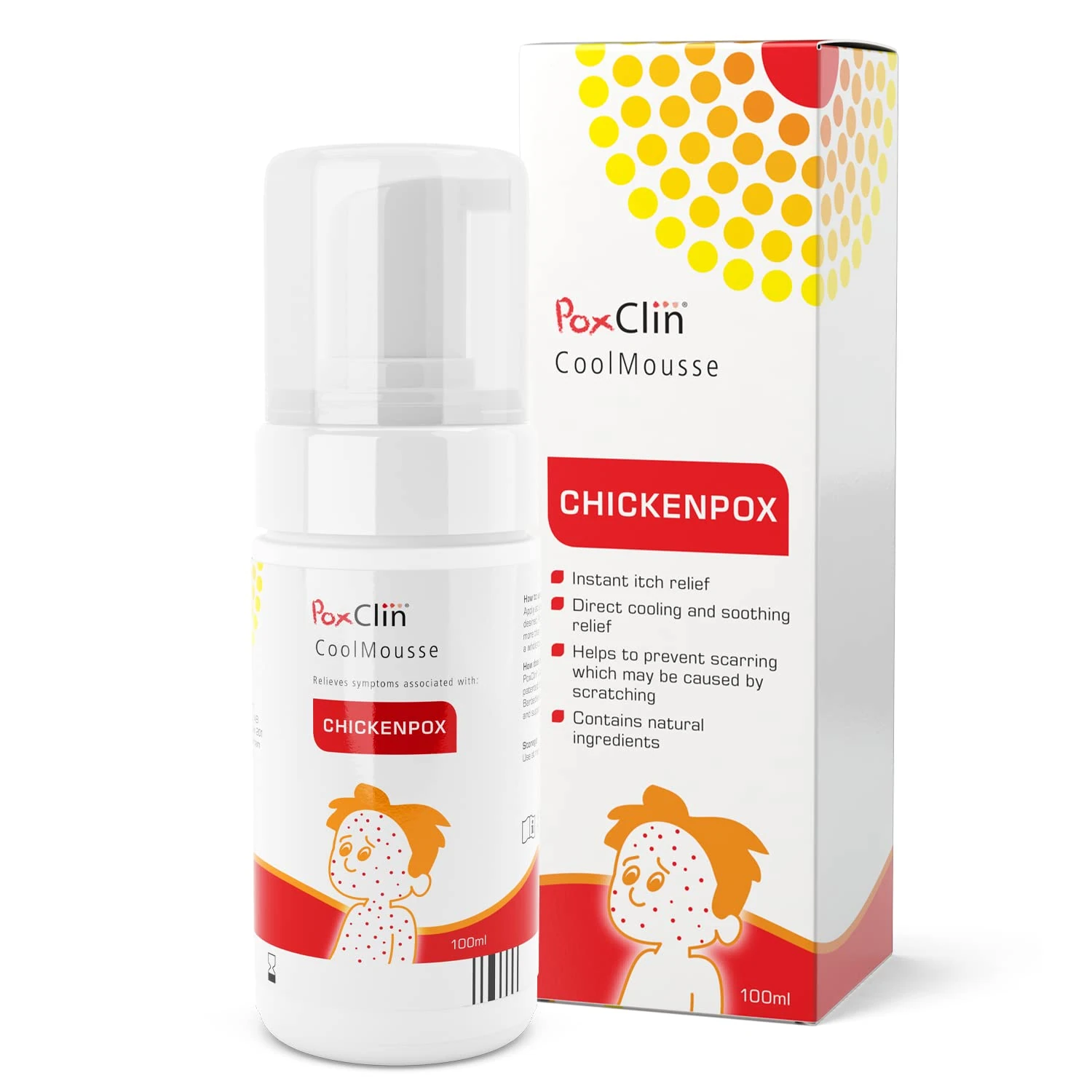 PoxClin CoolMousse Chickenpox Treatment for Children, Relieve Symptoms and Itch of Chickenpox, Natural Ingredients, 100 ml
