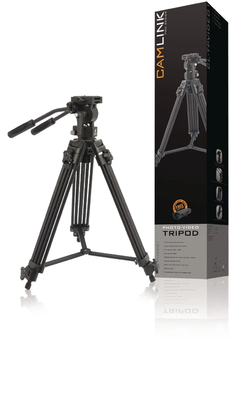 Camlink TPVIDEO1 Professional Video Tripod with Free Carry Case and Fluid Pro Video Head