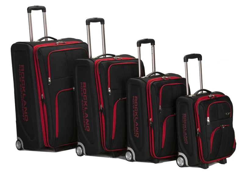 Rockland Polo Equipment Varsity Softside Upright Luggage Set, Black, 4-Piece Set (18/22/26/30), Polo Equipment Varsity Softside Upright Luggage Set