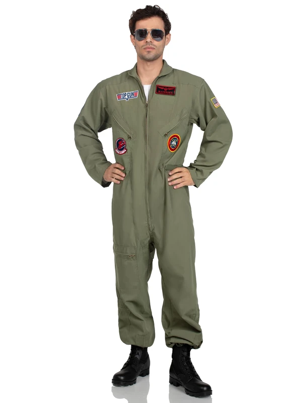 Leg Avenue TG8370204143 Top Gun Flight Suit Costume Adult Sized, AdultMale, Solid, Khaki/Green, XL