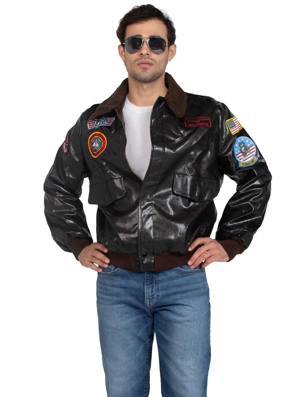 Leg Avenue Men's Licensed Top Gun Bomber Jacket, Brown, S