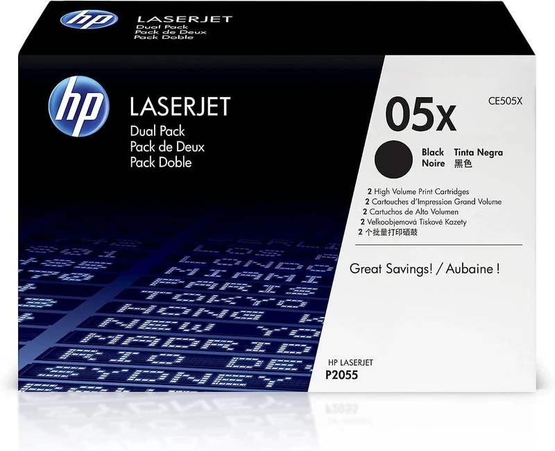 HP CE505XD 05X High Yield Original LaserJet Toner Cartridges, Black, Multipack