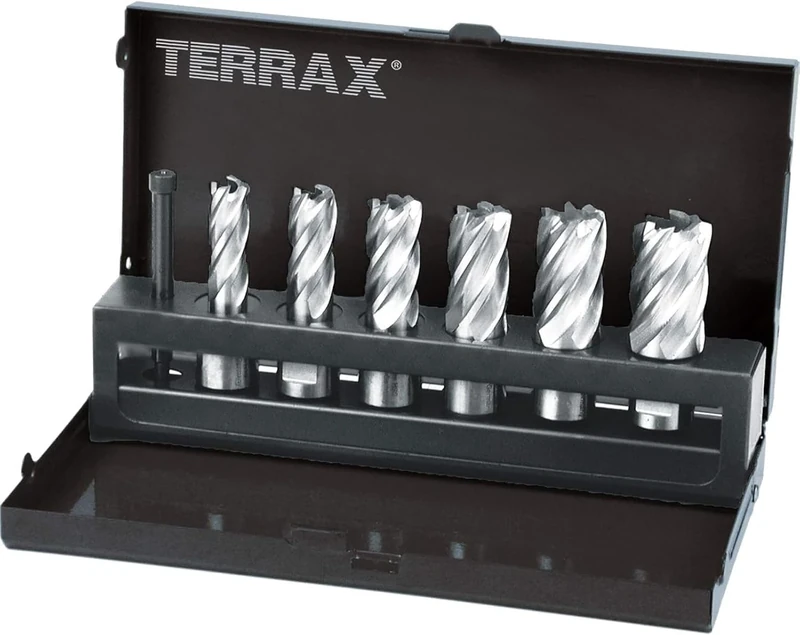 TERRAX A108820 - Juego brocas huecas vástago Weldon 19 mm de 7 piezas (6 brocas huecas + 1 guía-expulsor)