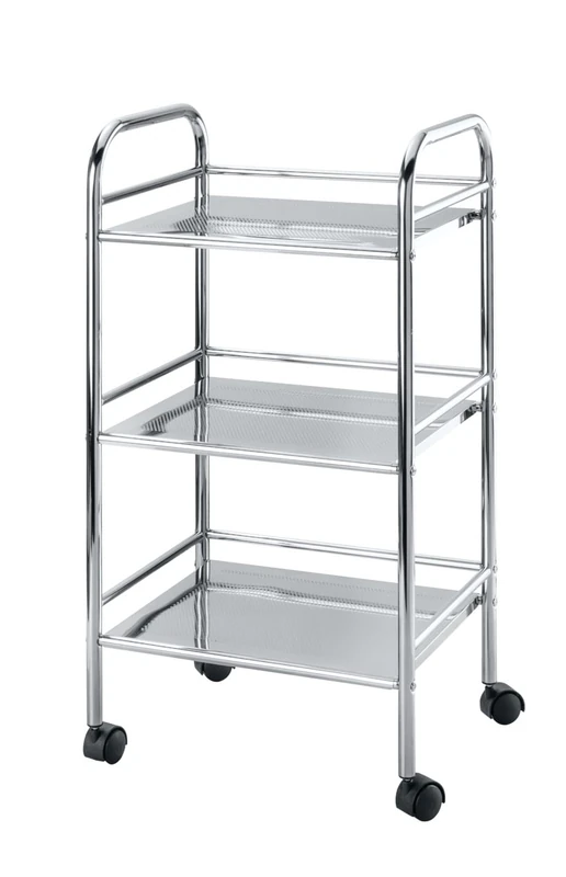 WENKO 12285100 Exclusive Household and Bathroom Trolley - Mobile Bathroom Rack, 3 Shelves, Steel, 41 x 75 x 32 cm, Chrome