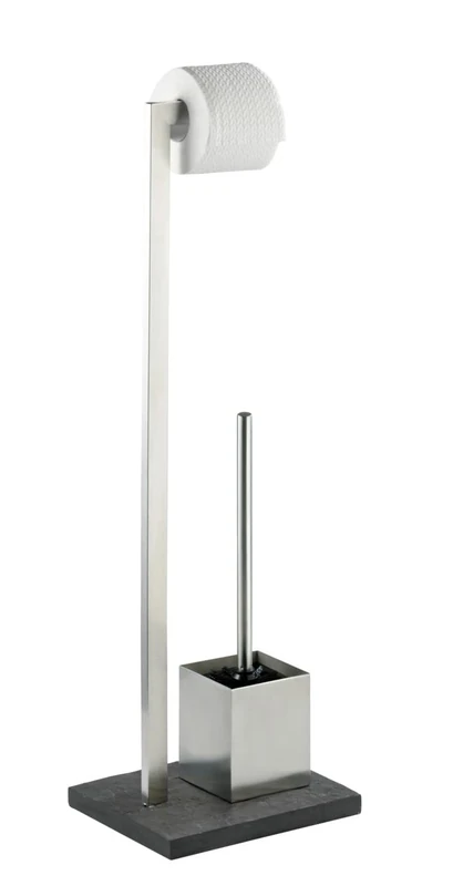 WENKO 18448100 Free Standing Toilet Brush Slate Rock - Stainless Steel, 23 x 73.5 x 19.5 cm, Satinised