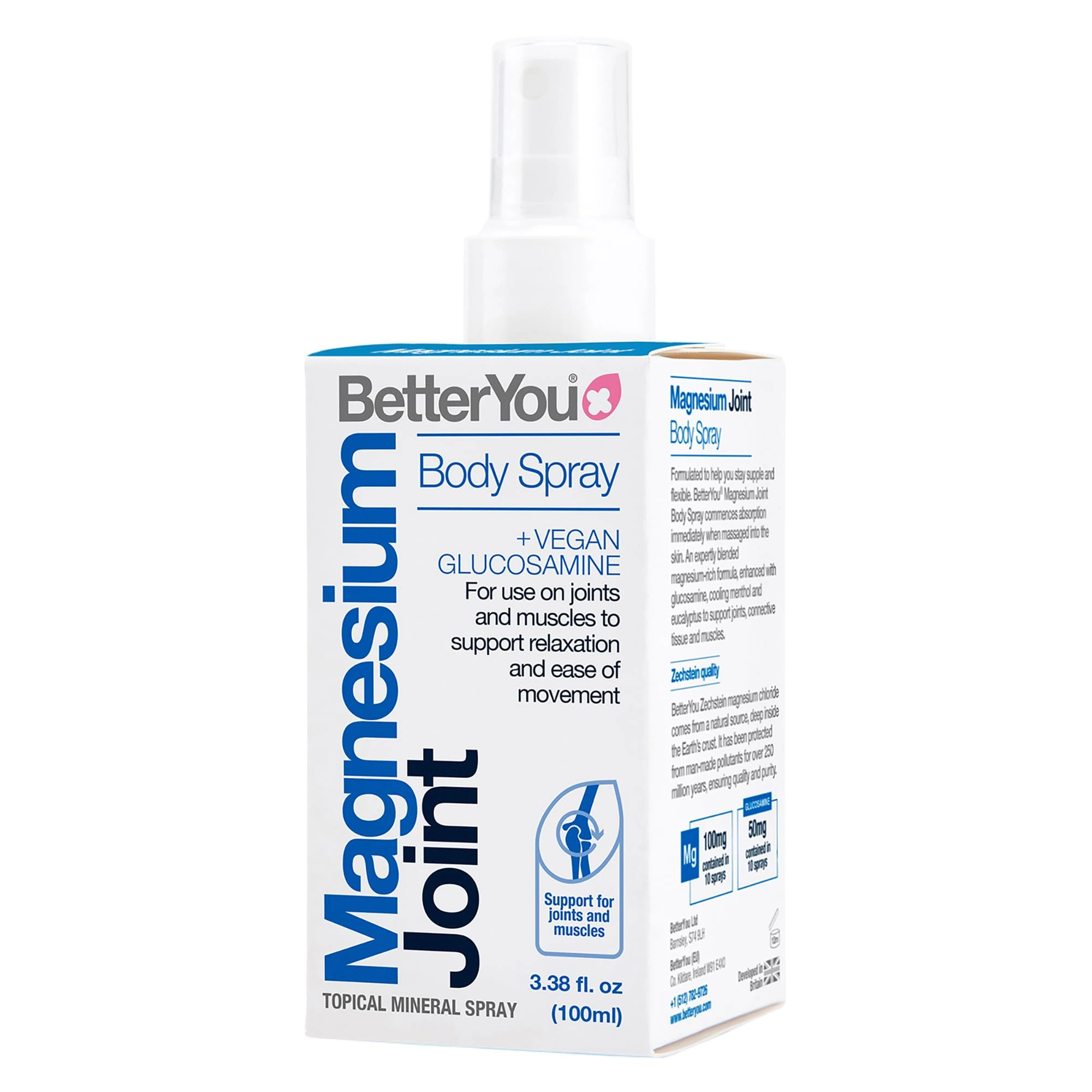 BetterYou Magnesium Joint Body Spray, Magnesium Chloride and Glucosamine, Effective Support for Joints and Muscles, Supports Relaxation, 100ml Magnesum Oil Supplement