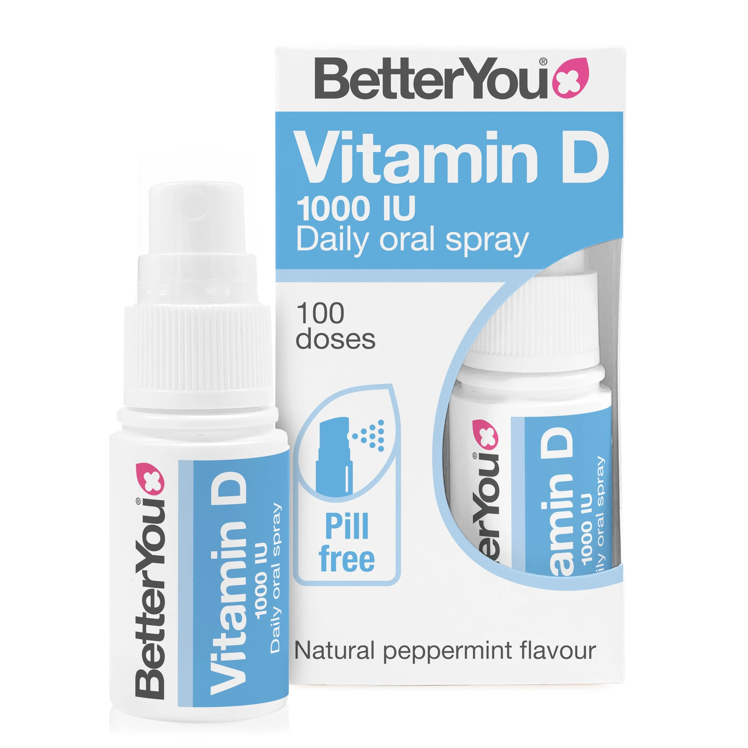 BetterYou Vitamin D 1000 IU Oral Spray, Fast Acting Vitamin D3 Supplement for Long Term Daily Use, Helps Maintain Vitamin D Levels, 3-Month Supply, Natural Peppermint Flavour, Made in The UK