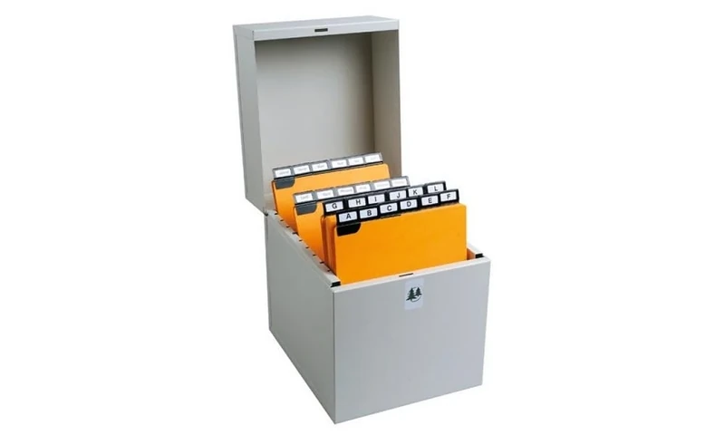 Exacompta - Ref 54712E - Vertical Record Card Filing Box - 175 x 135 x 210mm in Size, Suitable for A6 (148 x 105mm) Record Cards, Holds Approximately 500 Cards - Grey