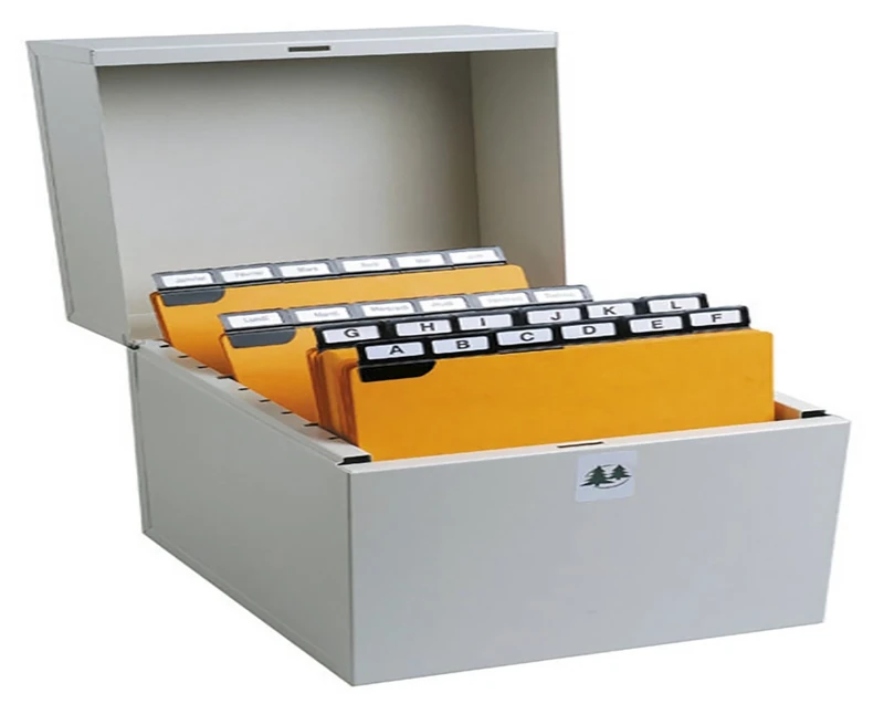 Exacompta - Ref 54721E - Vertical Record Card Filing Box - 100 x 157 x 210mm in Size, Suitable for 125 x 75mm Record Cards, Holds Approximately 500 Cards - Grey
