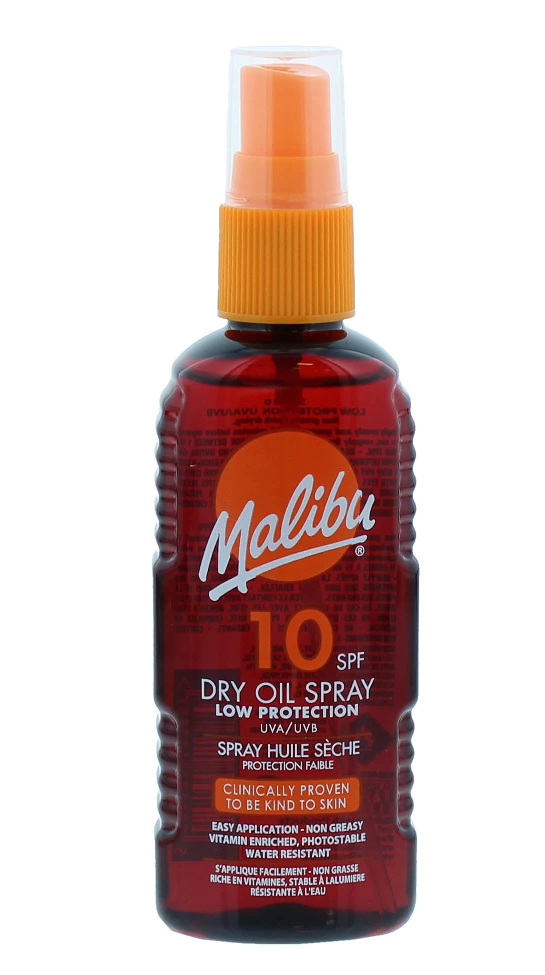 Malibu Sun SPF 10 Non-Greasy Dry Oil Spray for Tanning, Low Protection, Water Resistant, 100ml (Package may vary)