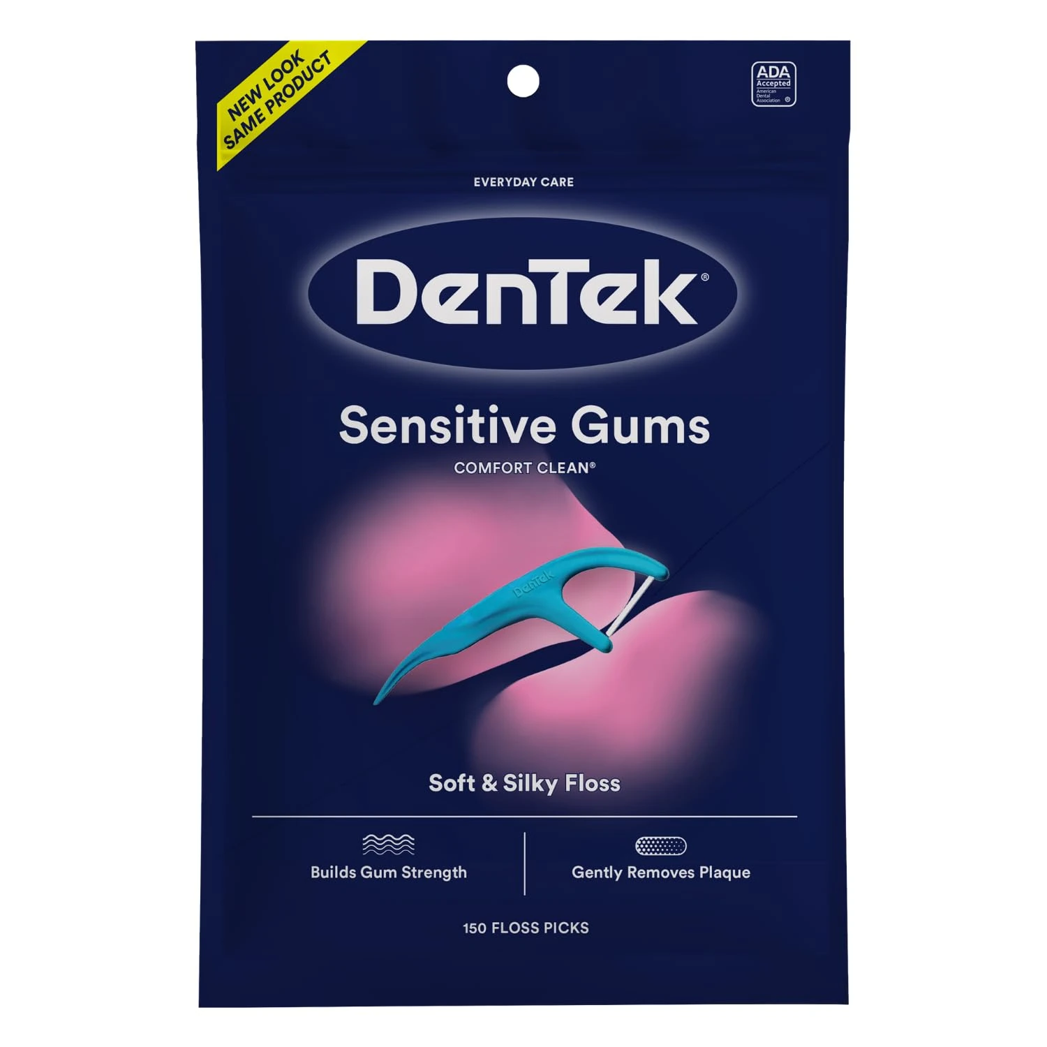 DenTek Comfort Clean Sensitive Gums Floss Picks, Soft & Silky Ribbon Floss, Gentle on Teeth and Sensitive Gums (150 Picks)