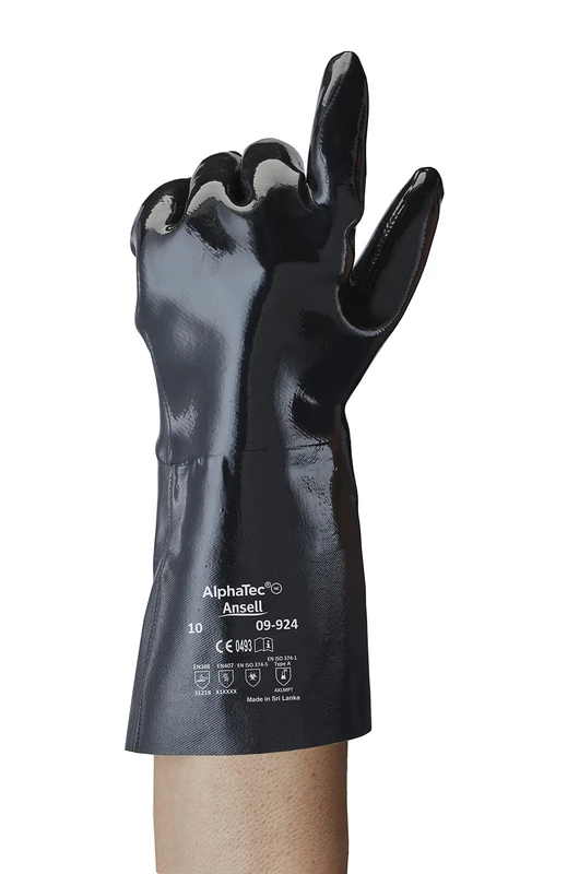 Ansell AlphaTec 09-924 Chemical Resistant Gloves, Heavy Duty Protection, Liquids, Solvents, Acids, Industrial PPE, Neoprene Glove Men Women, Black, Size XL (12 Pairs)