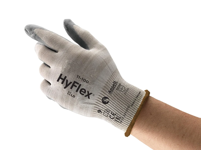 Ansell HyFlex 11-100 Multi-Purpose Work Gloves with Ionic Antimicrobial Technology, Light-Weight Breathable Design, Touchscreen Compatible, Washable, Size 9/L (12 Pairs)