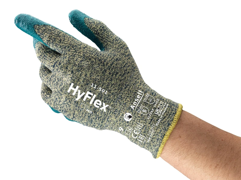Ansell HyFlex 11-501 Cut Resistant Gloves, Mechanical Protection, Light Weight Protective Glove, Industrial PPE, Reusable, Men Women, Blue, Size L (12 Pairs) - Image 1