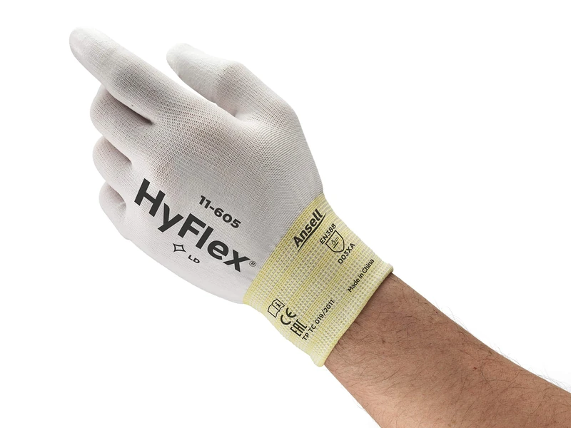 Ansell HyFlex 11-605 Thin Work Gloves in Nylon, Professional Safety Gloves, Multi-Purpose, Mechanical Protection, Assembly, DIY and Painting, Men Women, White, Size XS (12 Pairs)