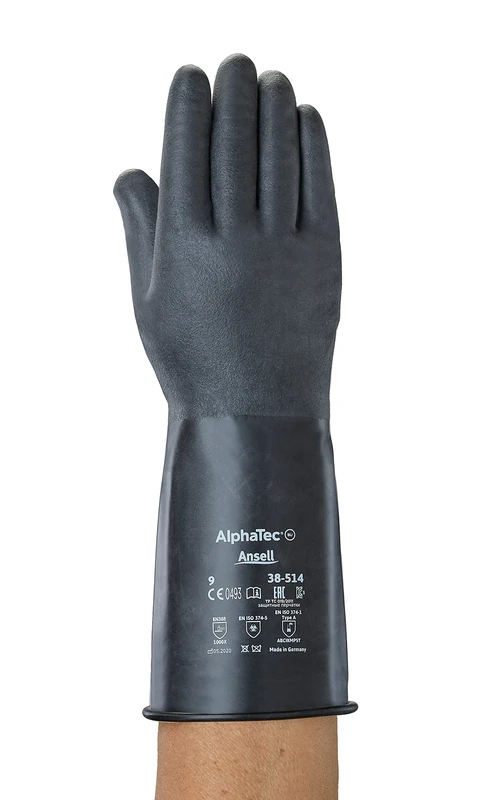 Ansell AlphaTec 38-514 Chemical Resistant Gloves in Butyl, Maximum Protection for Heavy Duty Work, Flexible and Comfortable Design, Industrial PPE Workwear, Latex Free, Size XL (1 Pair)