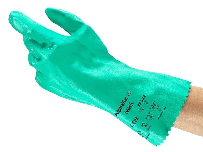 Ansell AlphaTec 39-122 Chemical Protection Work Gloves in Nitrile, Heavy Duty Mechanical and Chemical Resistance, Superior Wet and Dry Grip, Curved Fingers and Thumb, Size XL (12 Pairs)