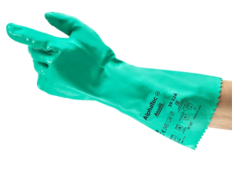 Ansell AlphaTec 39-124 Chemical Protection Work Gloves in Nitrile, Heavy Duty Mechanical and Chemical Resistance, Superior Wet and Dry Grip, Curved Fingers and Thumb, Size S (12 Pairs)
