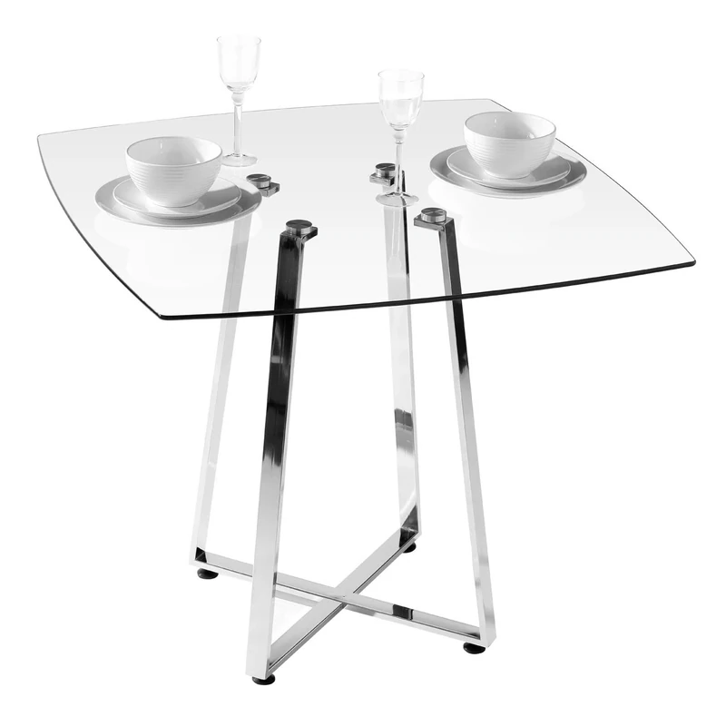 Premier Housewares Square Glass Dining Table - Chrome Legs, H76 x W90 x D90cm
