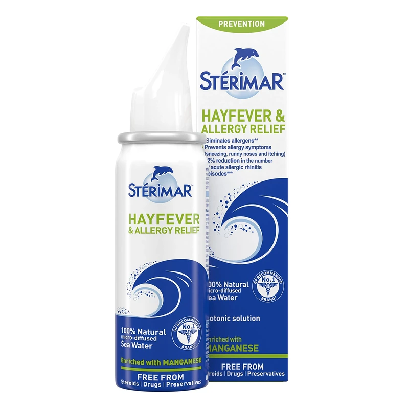 Sterimar Hayfever Allergy Relief, Nasal Spray, with Manganese, Isotonic, 100% Natural Sea Water, Free from Steroids, Drugs & Preservatives, For Adults & Children 3+, 50 ml