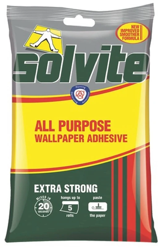 Solvite All Purpose Wallpaper Adhesive,Wallpaper Paste, Mixes in 20 Seconds, Hangs up to 5 Rolls, 1x92 g Sachet