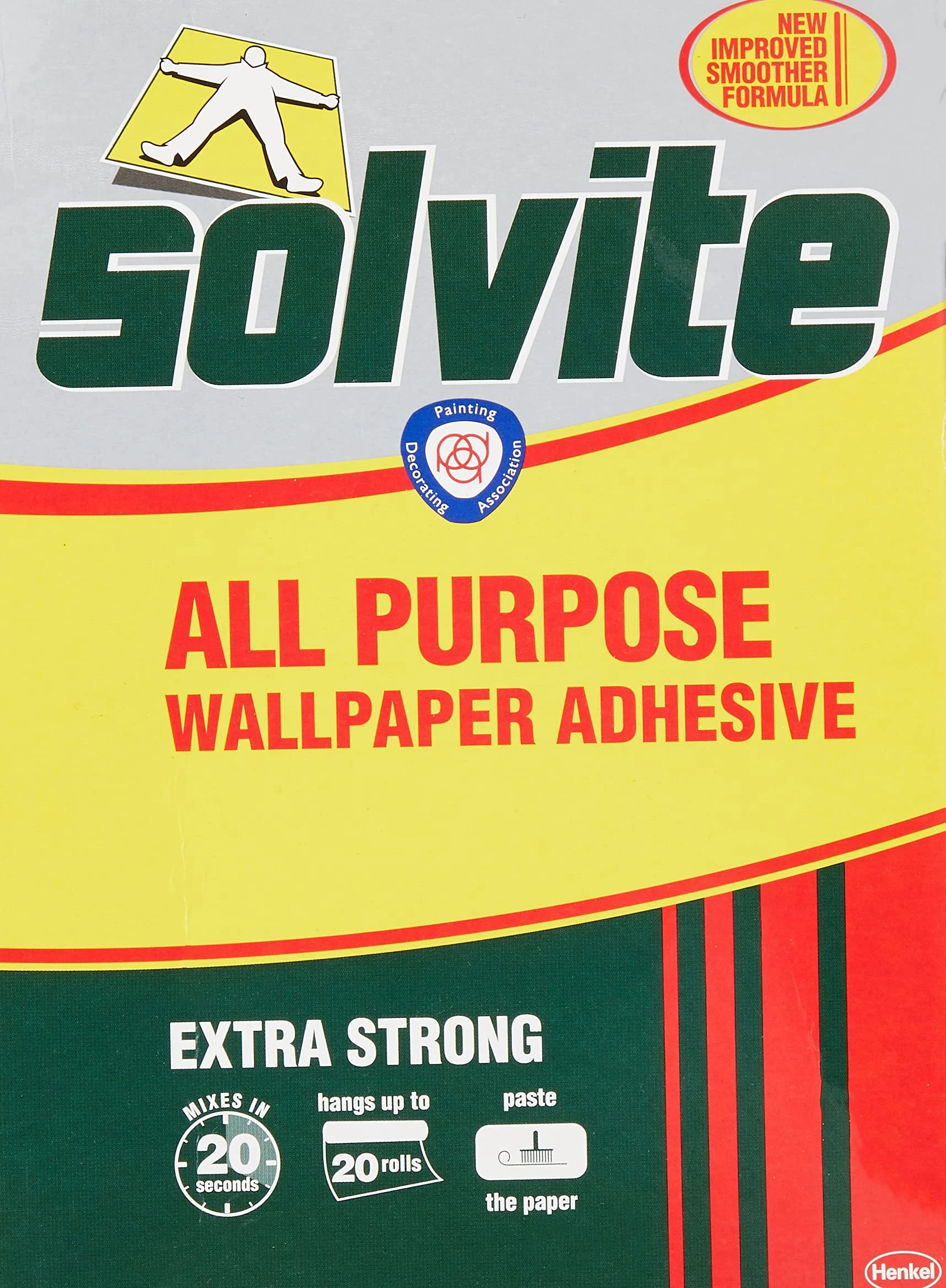 Solvite All Purpose Wallpaper Adhesive with Long-Lasting Results, Wallpaper Paste, Mixes in 20 seconds, Hangs up to 20 Rolls, 2x185g Sachets