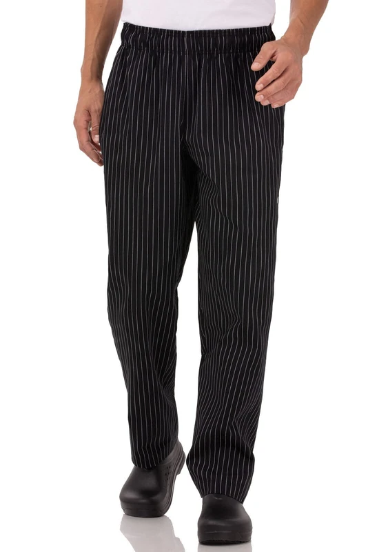 Chef Works Yarn Dyed Designer Baggy Pant, Black and White Chalkstrip